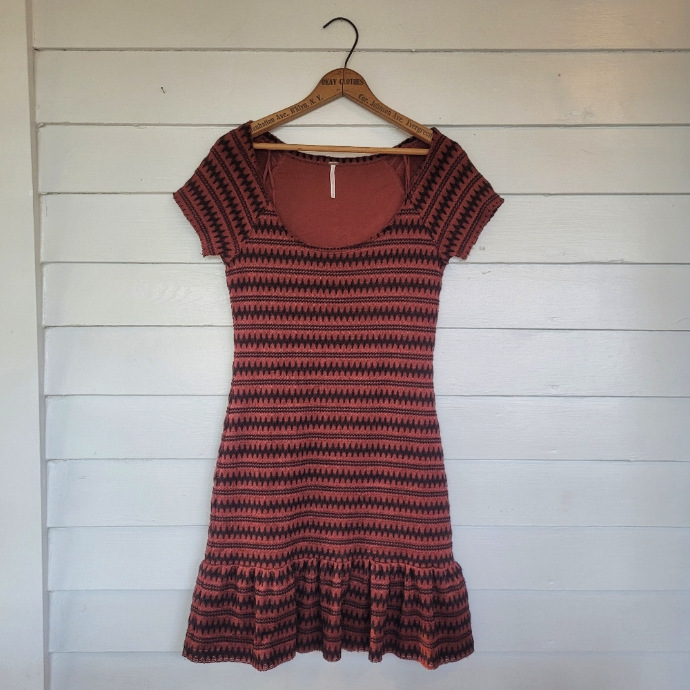 Free People Black and Pink Striped Mini Dress